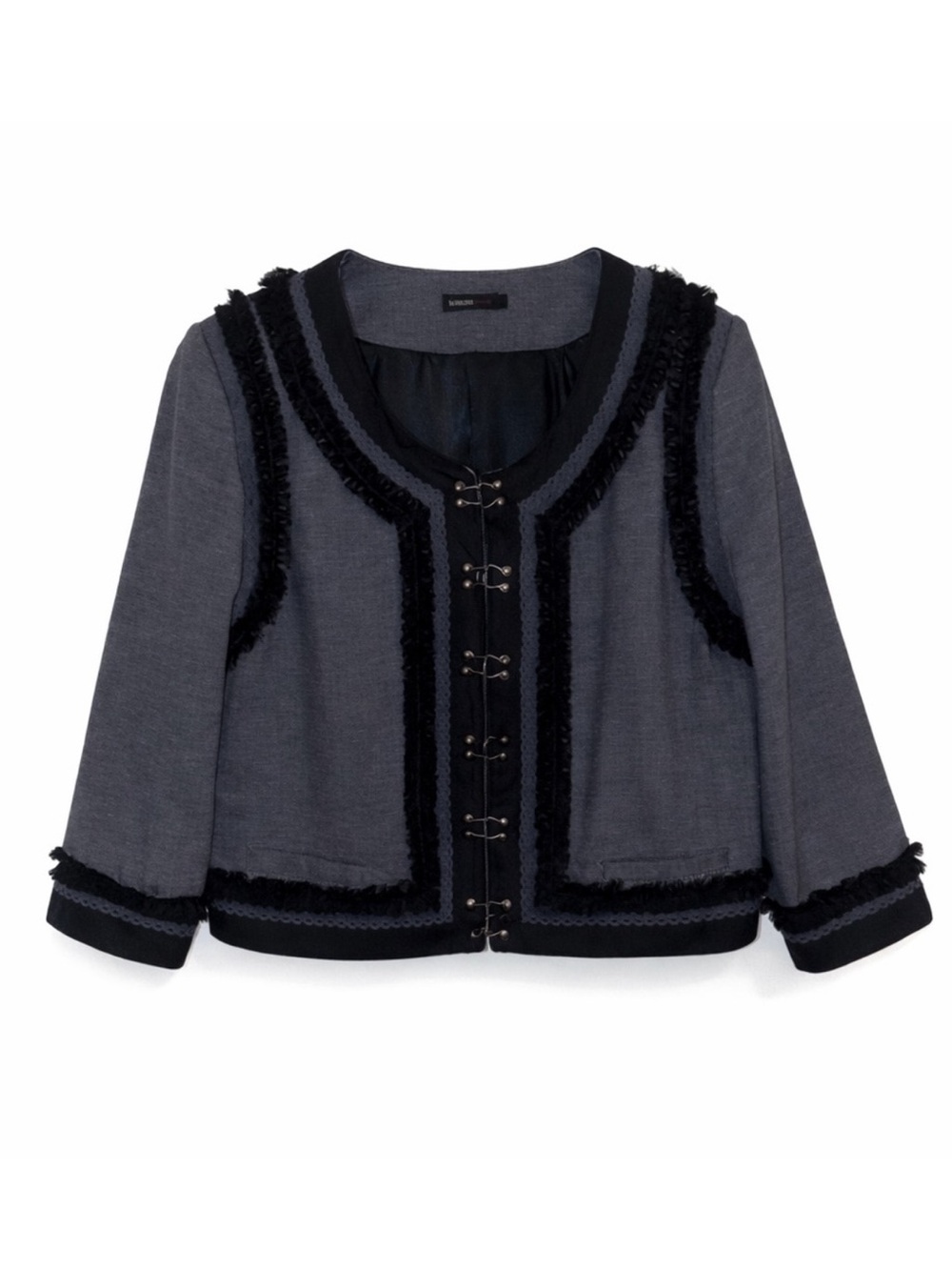 Georgiou Studio Cropped Jacket w/ Fringe Trim & Hook Closures – Size 8